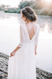 Top Lace Short Sleeve Boat Neck Rustic Wedding Dress Bridal Gown-Pgmdress