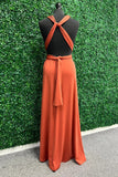 Twist Wrap Orange Bridesmaid Dress Long Bridesmaid Dress BD135