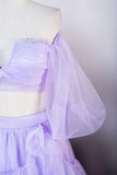 Two Piece Lavender Off the Shoulder Ruffles Prom Dress with Slit PSK469-Pgmdress