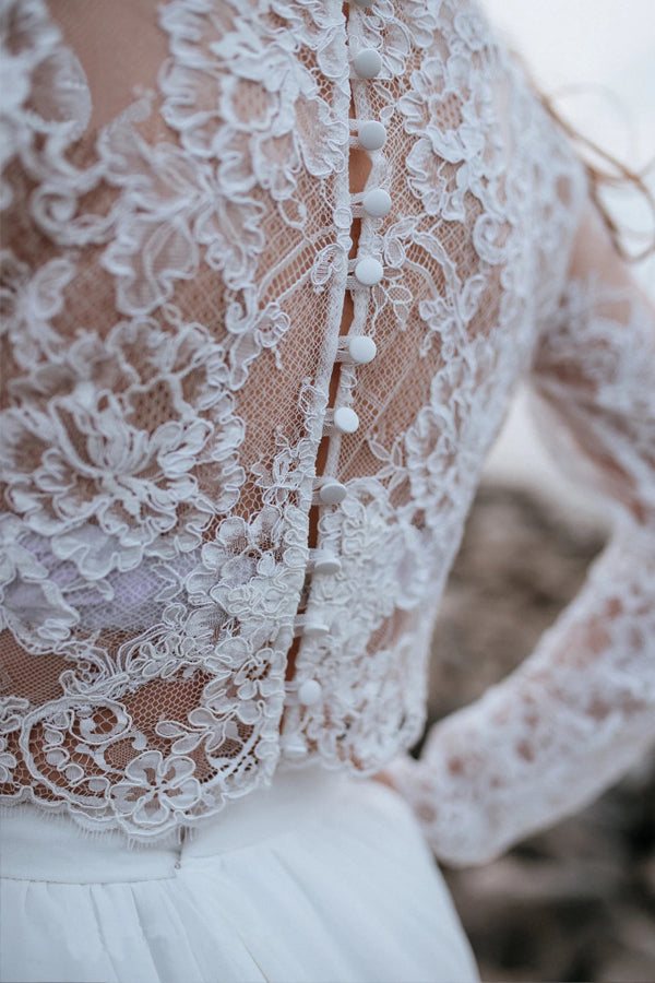 Two Piece Simple White Chiffon Beach Wedding Dress Bridal Gown-Pgmdress