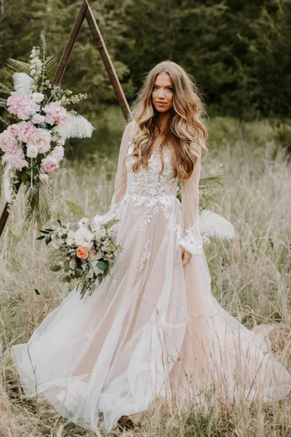 fitted lace wedding dress Romantic Shimmery Lace Off Shoulder Champagne Wedding Dress, White main image 1