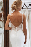 V Neck Mermaid Spaghetti Straps White Wedding Dress  WD736-Pgmdress