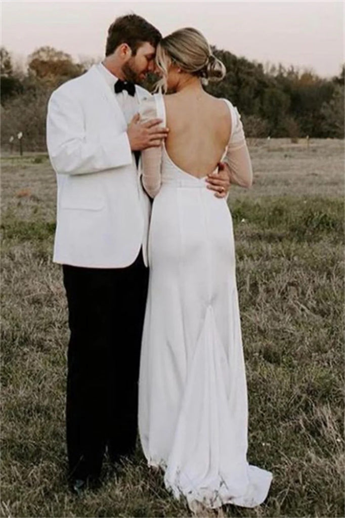 Vintage Long Sleeves Sheath Square Neck Simple Wedding Dress-Pgmdress