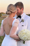 Vintage Long Sleeves Sheath Square Neck Simple Wedding Dress-Pgmdress
