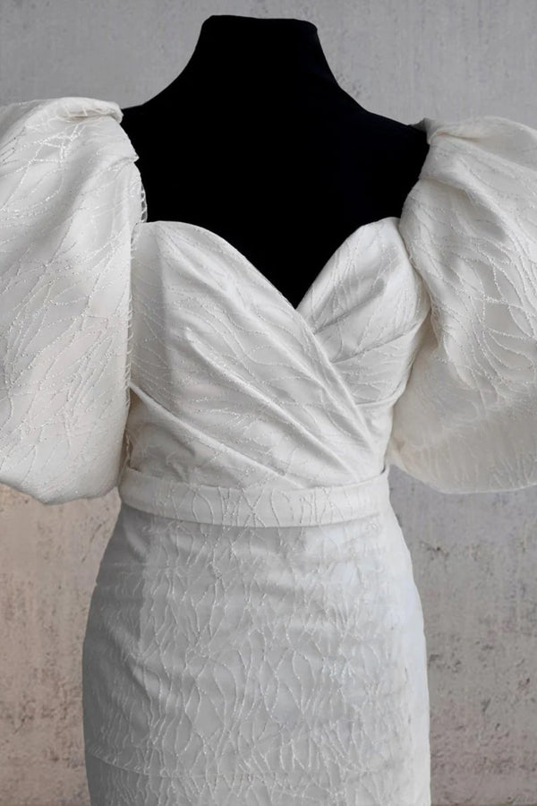 White Puff Sleeves Short Wedding Dress Mini Wedding Dress WD771-Pgmdress