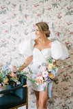 White Puff Sleeves Short Wedding Dress Mini Wedding Dress WD771-Pgmdress