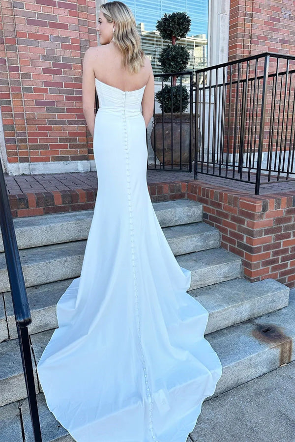 Weißes trägerloses Meerjungfrau-Brautkleid, lang, schlicht, WD705