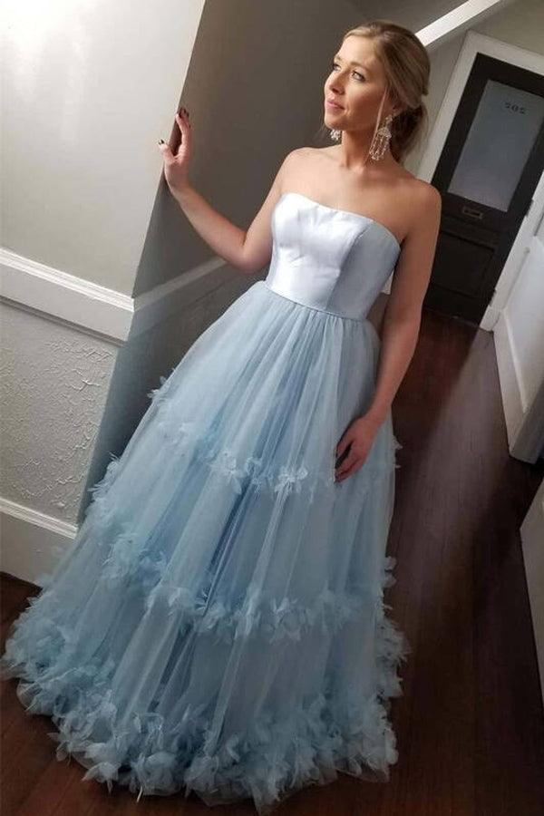 Strapless A-line Light Blue Ball Gown Prom Dress Evening Dress PSK237 - Pgmdress