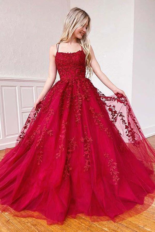 A-line Round Neck Tulle Lace Prom Dresses Formal Dresses PSK032 - Pgmdress