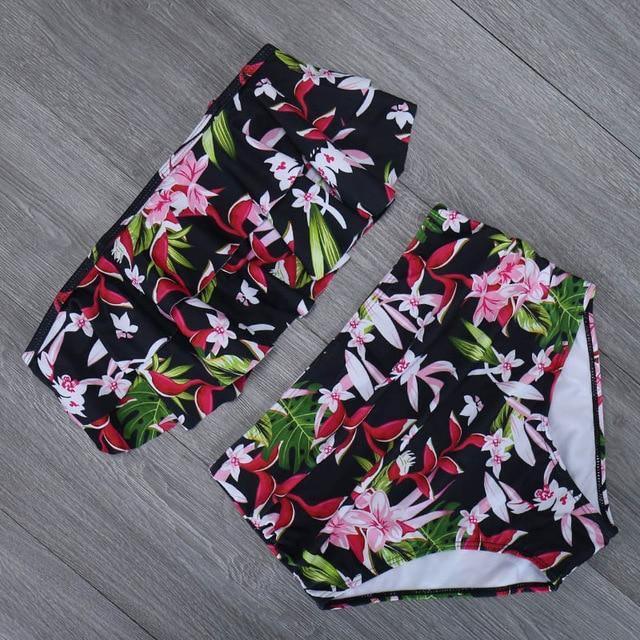 High Waist Bathing Suit Plus Size Swimwear Push Up Bikini Set Vintage - Pgmdress
