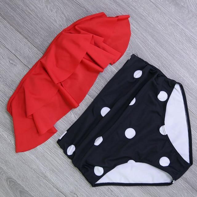 High Waist Bathing Suit Plus Size Swimwear Push Up Bikini Set Vintage - Pgmdress