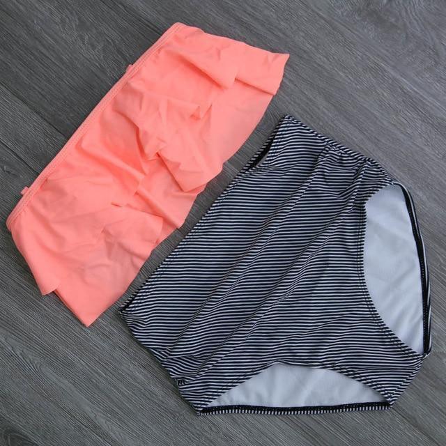 High Waist Bathing Suit Plus Size Swimwear Push Up Bikini Set Vintage - Pgmdress