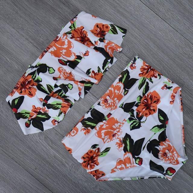 High Waist Bathing Suit Plus Size Swimwear Push Up Bikini Set Vintage - Pgmdress