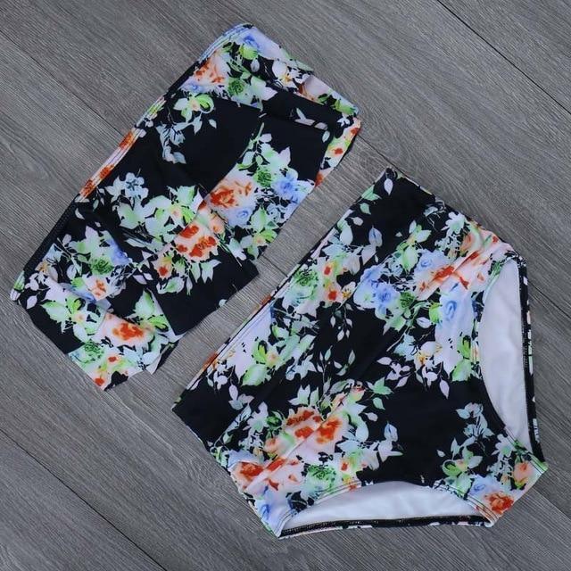 High Waist Bathing Suit Plus Size Swimwear Push Up Bikini Set Vintage - Pgmdress