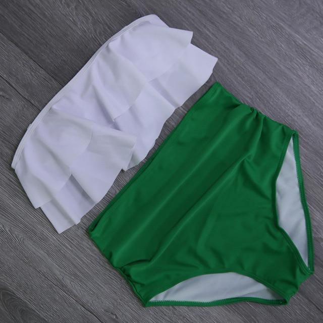 High Waist Bathing Suit Plus Size Swimwear Push Up Bikini Set Vintage - Pgmdress