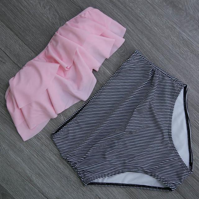 High Waist Bathing Suit Plus Size Swimwear Push Up Bikini Set Vintage - Pgmdress