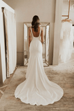 Simple Sheath Square Neck Long Backless Wedding Dress WD599 - Pgmdress