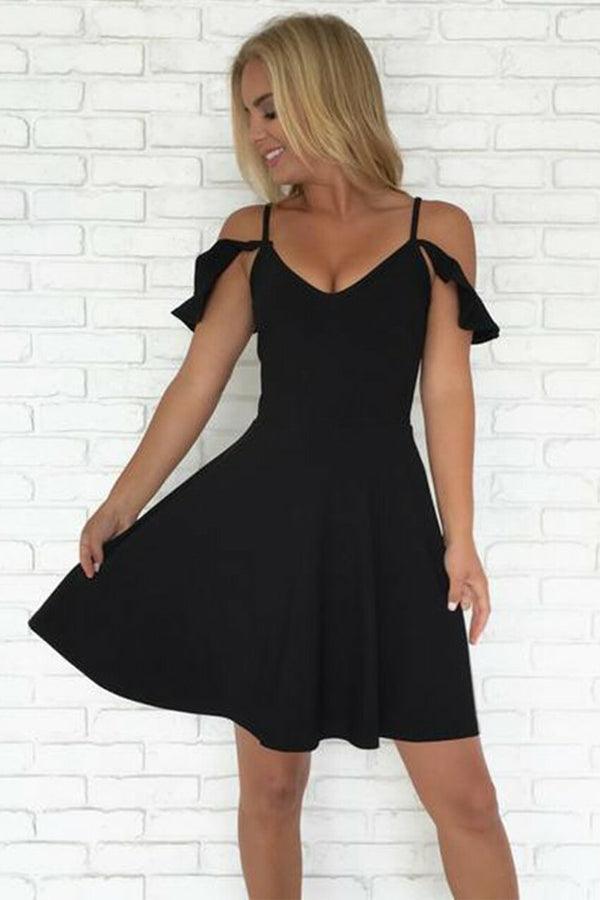 A-Line Cold Shoulder Short Black Homecoming Dresses Prom Dresses US16 / Black A-Line Cold Shoulder Short Black Homecoming Dresses Prom Dresses US16 / Black