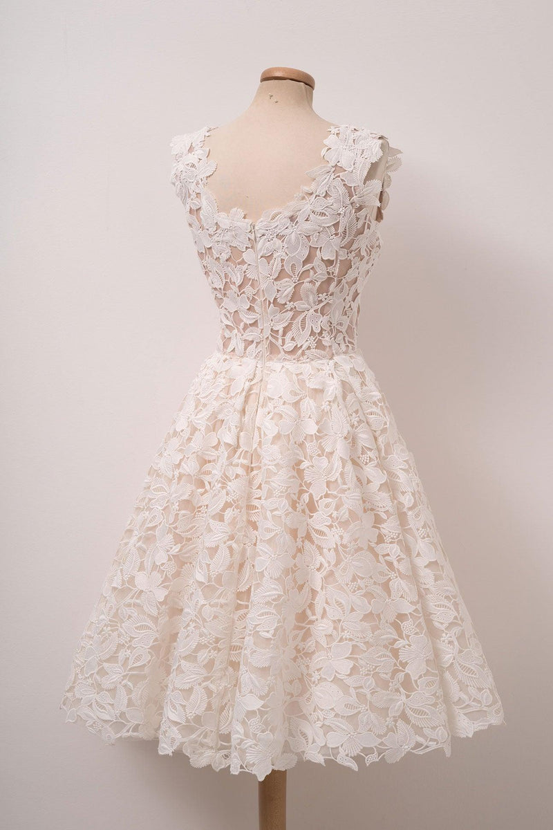 A-line Ivory Lace Homecoming Dresses Square Neck Short Prom Dress PD312 - Pgmdress