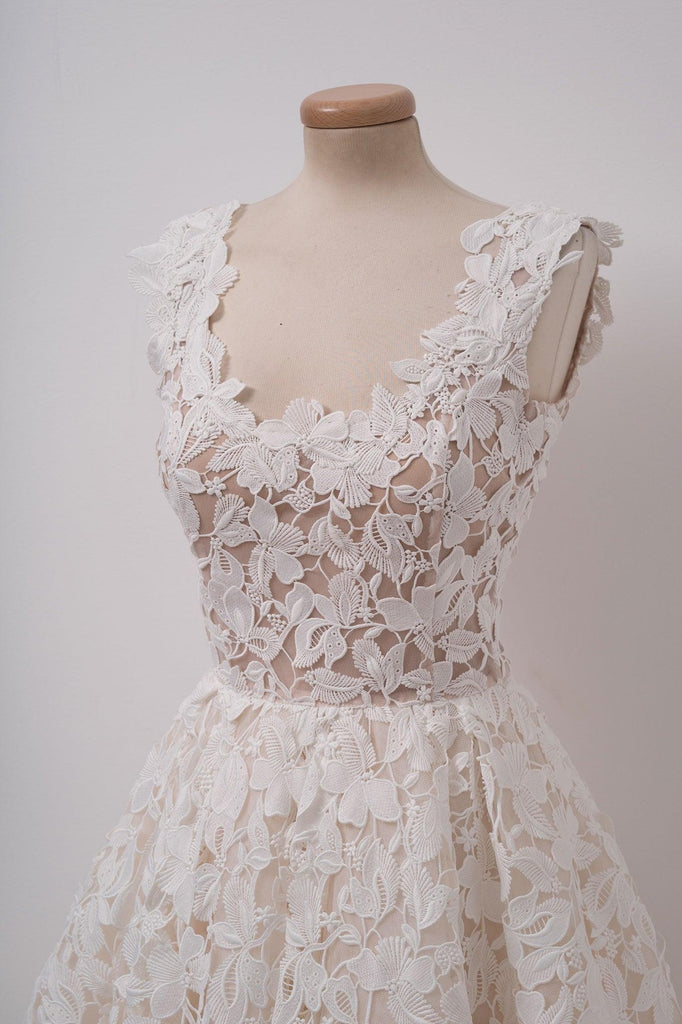 A-line Ivory Lace Homecoming Dresses Square Neck Short Prom Dress PD312 - Pgmdress