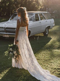A-Line Lace Backless V-Neck Spaghetti Straps Lace Beach Wedding Dress WD566 - Pgmdress