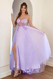 A-Line Lilac Tulle Split Long Prom Formal Dress With Beading PSK324 - Pgmdress