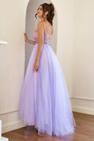 A-Line Lilac Tulle Split Long Prom Formal Dress With Beading PSK324 - Pgmdress