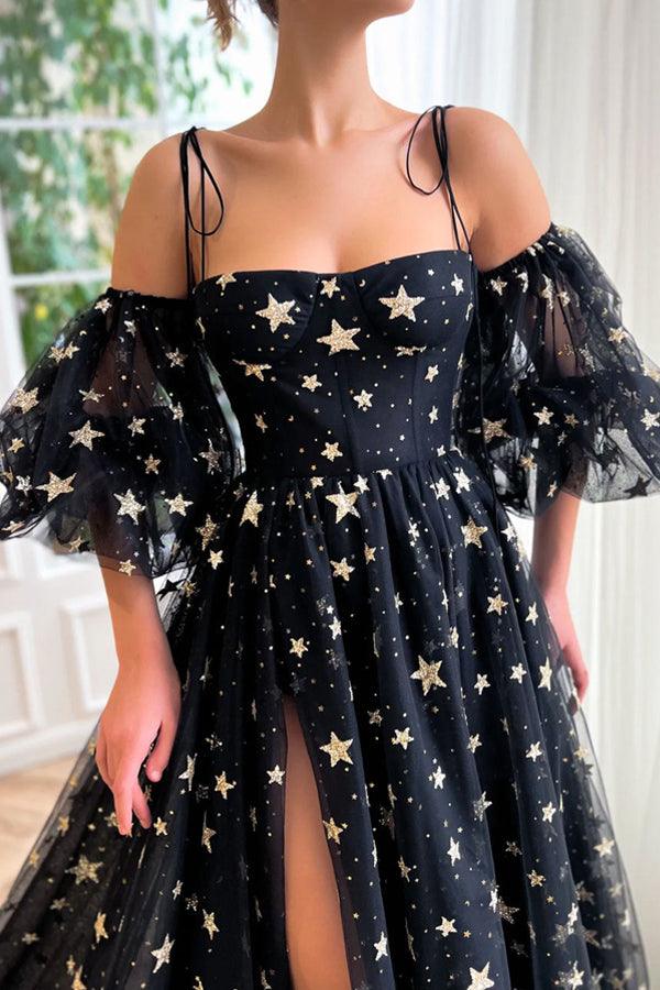 A-Line Tulle Black Long Prom Dress Black Tulle Formal Dress PSK311-Pgmdress