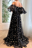 A-Line Tulle Black Long Prom Dress Black Tulle Formal Dress PSK311-Pgmdress