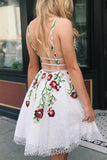 A-line White Short Prom Dress Homecoming Dress with Floral PD248 - Pgmdress