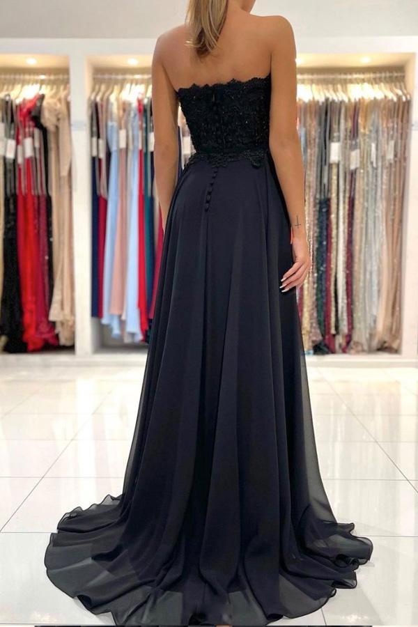 A-line Black Sweetheart Chiffon Lace Long Prom Dress Formal Dress PSK260 - Pgmdress