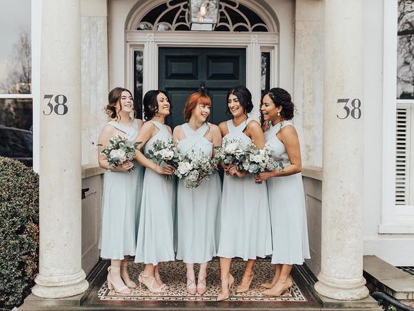 A-line Halter Pleated Chiffon Sleeveless Tea Length Bridesmaid Dresses BD085 - Pgmdress