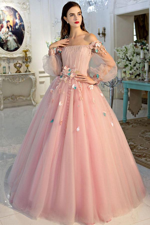 A-line Pink Off The Shoulder Long Prom Dress Sweet Evening Dress US16 / Custom Color A-line Pink Off The Shoulder Long Prom Dress Sweet Evening Dress US16 / Custom Color