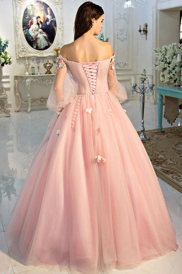 A-line Pink Off The Shoulder Long Prom Dress Sweet Evening Dress PSK286 - Pgmdress