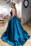 A-line Scoop Neck Simple Cross Straps Prom Dresses With Pockets PSK240 - Pgmdress
