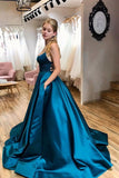 A-line Scoop Neck Simple Cross Straps Prom Dresses With Pockets PSK240 - Pgmdress