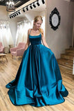 A-Linie-Abschlussballkleid mit U-Ausschnitt, einfachen Kreuzträgern und Taschen PSK240
