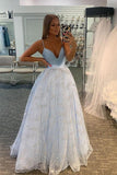 A-line Sparkly V-neck Spaghetti Straps Prom Dresses Formal Dresses PSK263 - Pgmdress