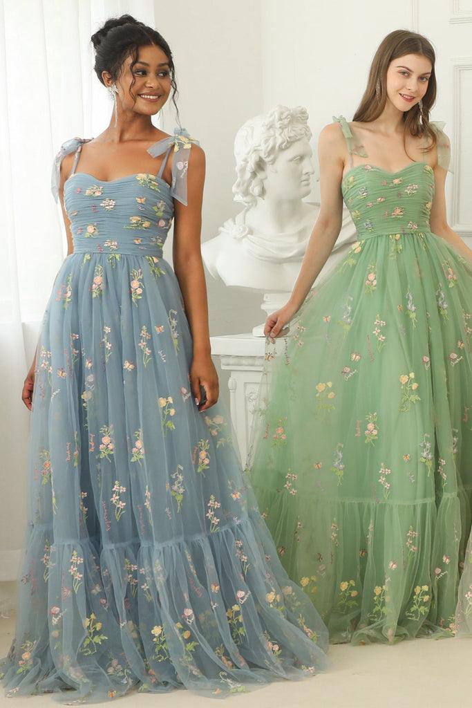 A-line Sweetheart Grey Blue Embroidery Long Prom Formal Dress PSK330 - Pgmdress