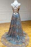 A-line Tulle Straps Sequins Lace Prom Dress Split Evening Dress PSK298 - Pgmdress