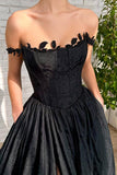A Line Taffeta Split Black Long Prom Dress With Pockets PSK368-Pgmdress