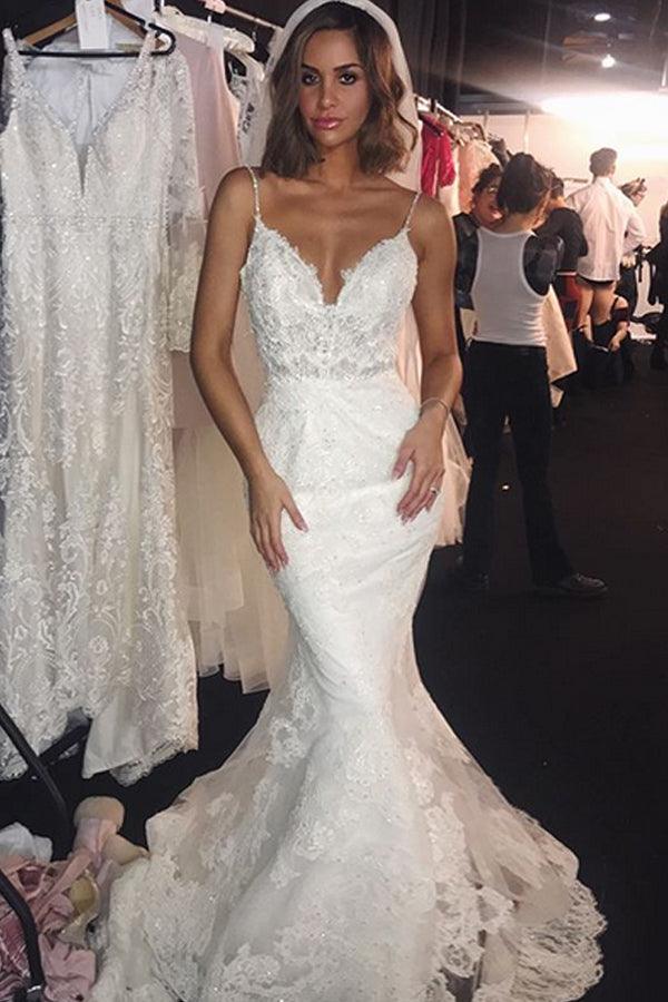 Wedding Dresses Lace Mermaid Sexy Spaghetti Straps Bride Dress WD597 - Pgmdress