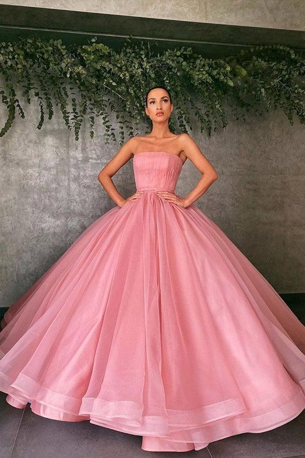 Ball Gown Pink Tulle Strapless Prom Dresses Evening Dresses PSK242 US4 / As Picture Ball Gown Pink Tulle Strapless Prom Dresses Evening Dresses PSK242 US4 / As Picture