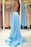Blue V-Neck Satin Long Prom Dress Simple A-Line Evening Dress PSK396 - Pgmdress