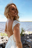 Boho Lace Sheath Sweep Train Sheath Beach Wedding Dresses WD592 - Pgmdress
