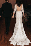Boho Lace V Neck Mermaid Wedding Dresses With Court train WD581 - Pgmdress