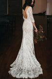 Boho Lace V Neck Mermaid Wedding Dresses With Court train WD581 - Pgmdress