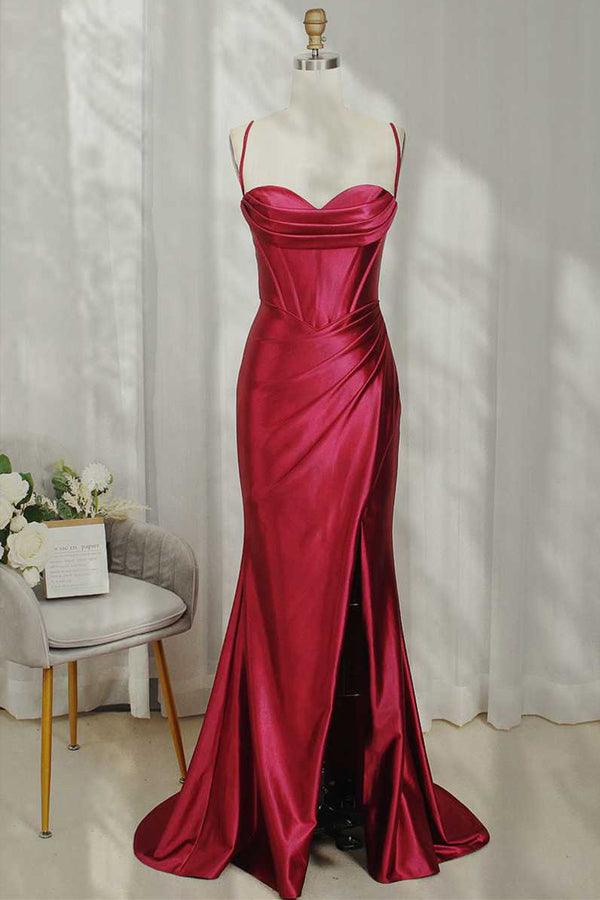 Burgundy Straps Sheath Split Evening Formal Long Prom Dresses Custom Size / Burgundy Burgundy Straps Sheath Split Evening Formal Long Prom Dresses Custom Size / Burgundy