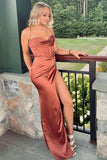 Burgundy Straps Sheath Split Evening Formal Long Prom Dresses PSK321 - Pgmdress