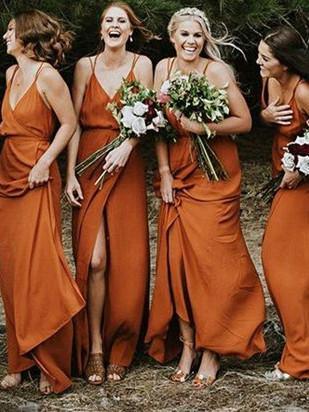 Charming Spaghetti Straps A-line Bridesmaid Dresses With Slit BD083 - Pgmdress